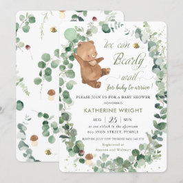 Cute Baby Bear Greenery Gender Neutral Baby Shower Inbjudningar