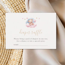 Cute Baby Bear Guld Stars Diaper Raffle