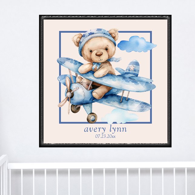 Cute Baby Bear & Leksak Flygplan Nursery Wall Art Poster (Skapare uppladdad)