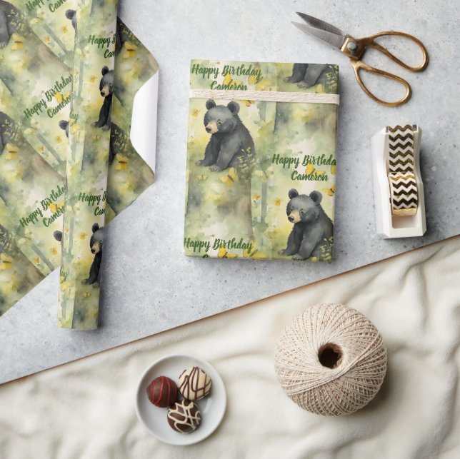 Cute Baby Bear Neutralt Personlig Bird Day Presentpapper (Hantverk)