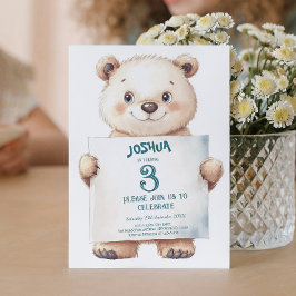 Cute Baby Bear och Sign Barns födelsedag Party Inbjudningar
