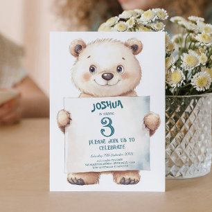 Cute Baby Bear och Sign Barns födelsedag Party Inbjudningar