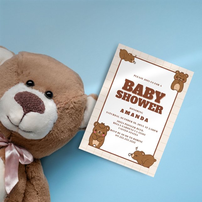 Cute Baby Bears - Brown Neutralt Baby Shower Inbjudningar (Skapare uppladdad)