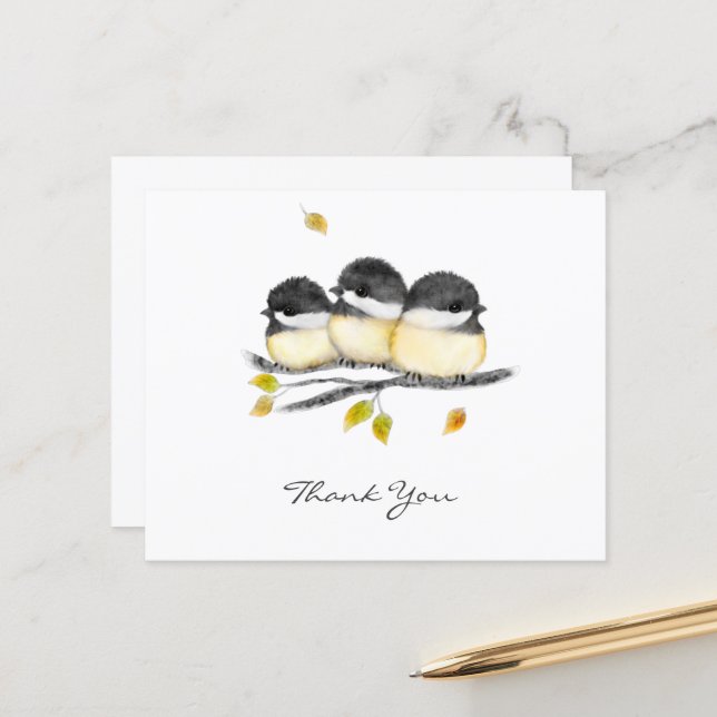 Cute Baby Bird 3 Chickadees på Träd Gren (Fram/Back In Situ)