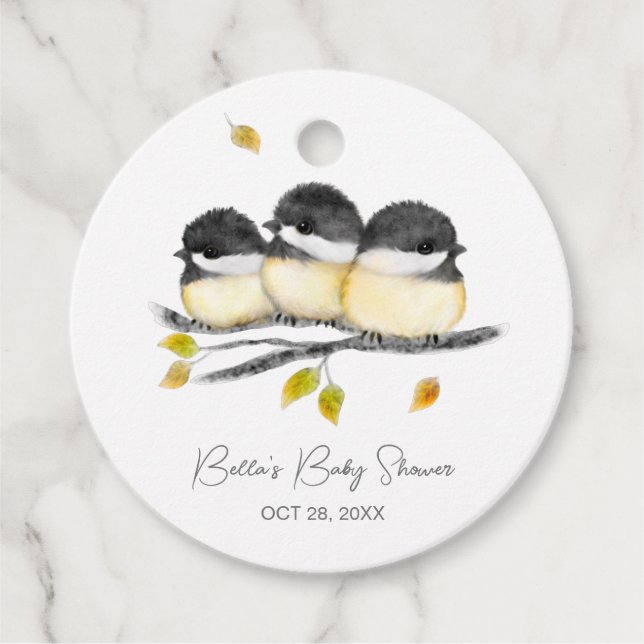 Cute Baby Bird Chickadees Baby Shower Gåvor Etiketter (Framsida)