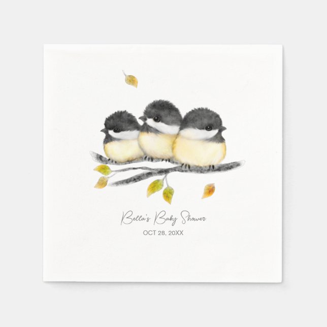 Cute Baby Bird Chickadees Baby Shower Pappersservett (Framsidan)