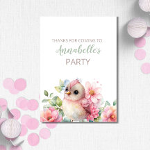 Cute Baby Bird Födelsedagsfest Tack Cards