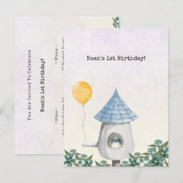Cute Baby Bird With Yellow Balloon Invitation Vykort