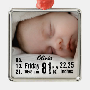 Cute Baby Birth Stats Birth Record julfoto Julgransprydnad Metall