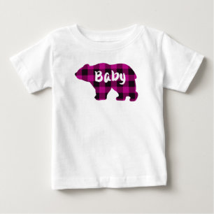 Cute baby björn rosa svart plaid mönster t shirt