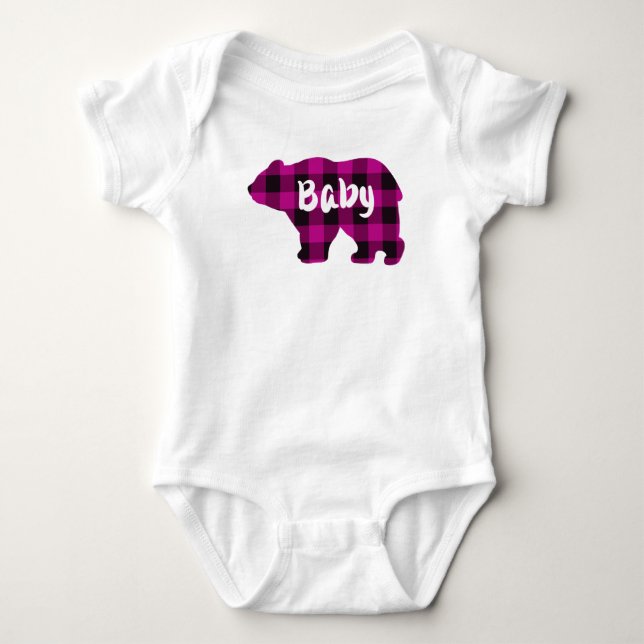 Cute baby björn rosa svart plaid mönster t shirt (Framsida)