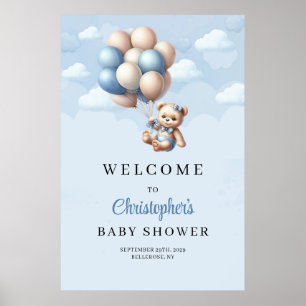 Cute baby björnballonger Boy Baby Shower Välkommen Poster