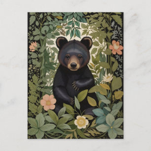 Cute Baby Black Bear Botanical Forest Vykort