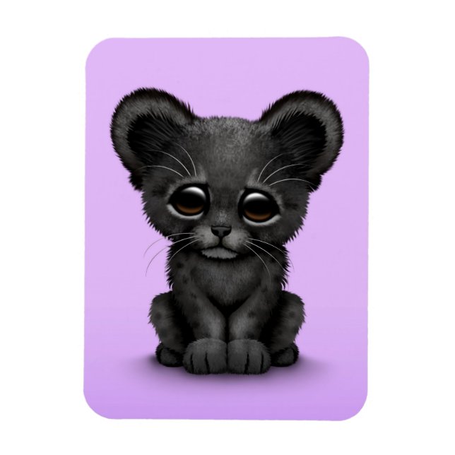 Cute Baby Black Panther Unge på Lila Magnet (Vertikal)