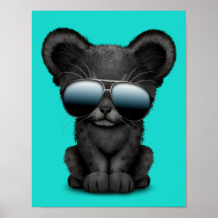 Cute Baby Black Panther Wetter Sunglass Poster
