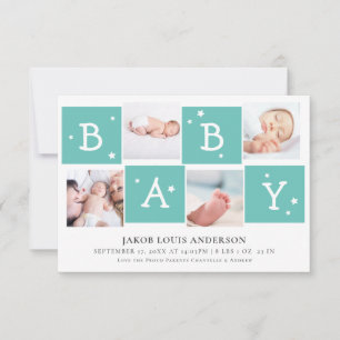 Cute BABY Block Photo Collage Newborn Baby Teal Meddelande