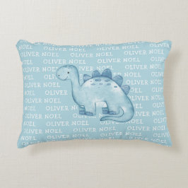 Cute Baby blue Dinosaur med Namn Watercolor Prydnadskudde