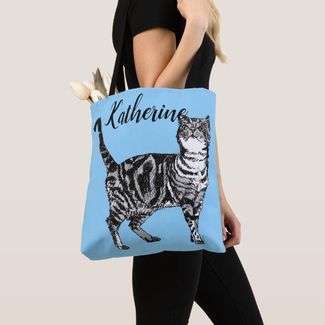 Cute Baby blue Girls Tabby katt katter Tote Bag Tygkasse (Närbild)