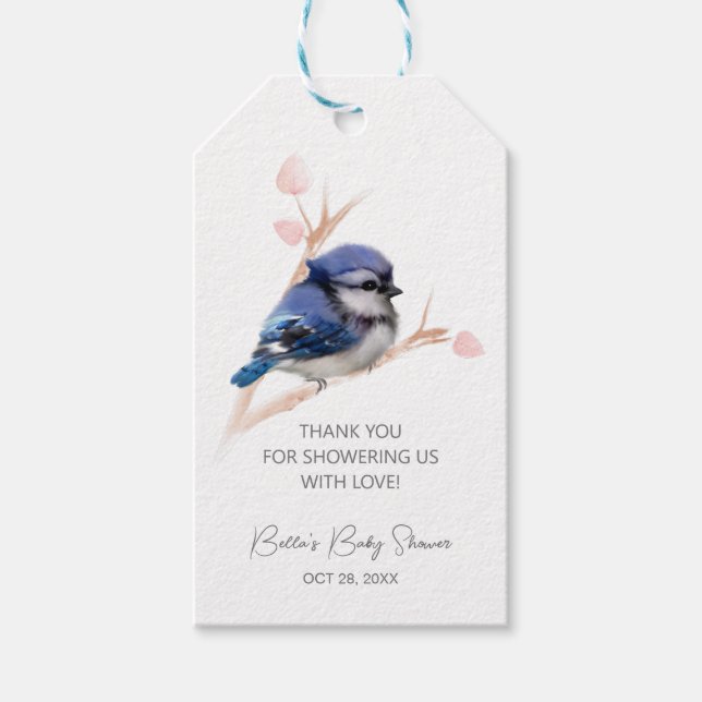 Cute Baby blue Jay Shower Presentetikett (Framsidan)