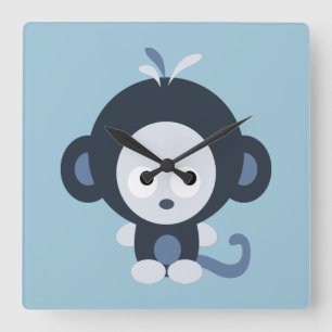 Cute Baby blue Monkey Fyrkantig Klocka