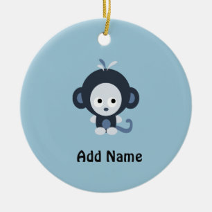 Cute Baby blue Monkey Julgransprydnad Keramik