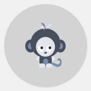 Cute Baby blue Monkey Runt Klistermärke