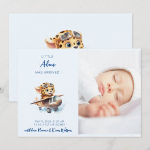 Cute Baby blue Tecknad Leopard Boy Birth Meddelande