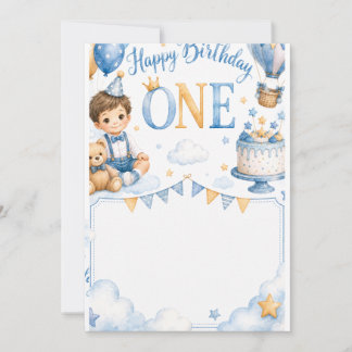  Cute Baby Boy 1st Birthday Invitation Watercolor Inbjudningar