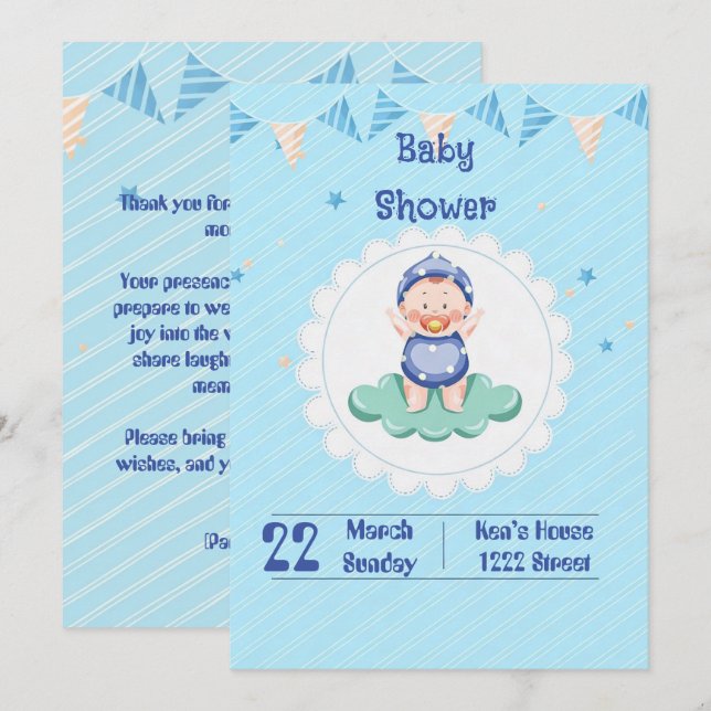 Cute Baby Boy Party Invitation  Inbjudningar (Fram/baksida)