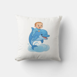 Cute Baby Boy Riding a Dolphin Cushion | Adorable Kudde
