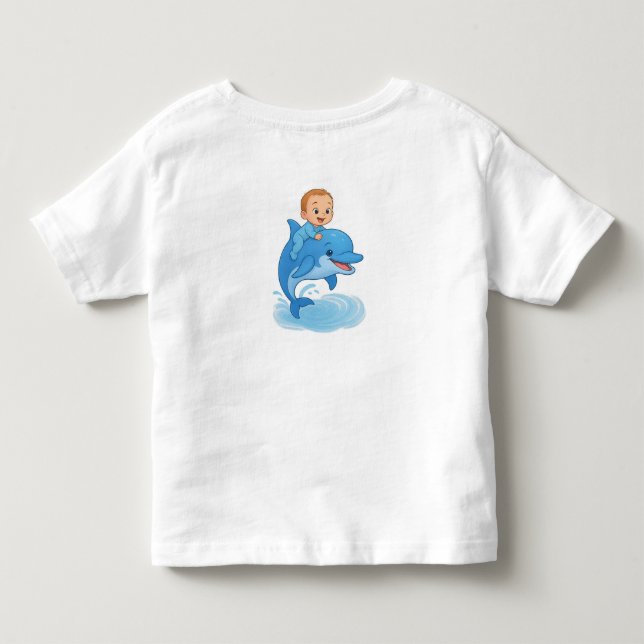 Cute Baby Boy Riding a Dolphin T-Shirt | Adorable  (Baksida)