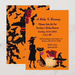 Cute Baby Brewing Witch Shoe Pumpkin Baby Shower Inbjudningar