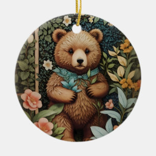 Cute Baby Brown Bear William Morris Inspired Julgransprydnad Keramik