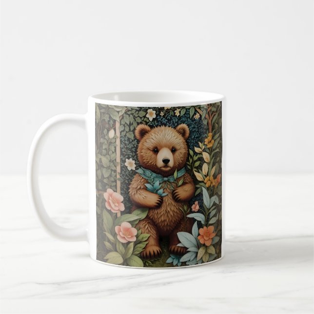 Cute Baby Brown Bear William Morris Inspired Kaffemugg (Vänster)