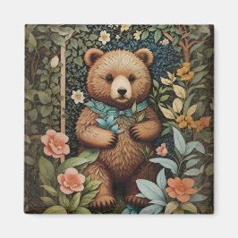 Cute Baby Brown Bear William Morris Inspired Magnet