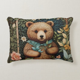 Cute Baby Brown Bear William Morris Inspired Prydnadskudde