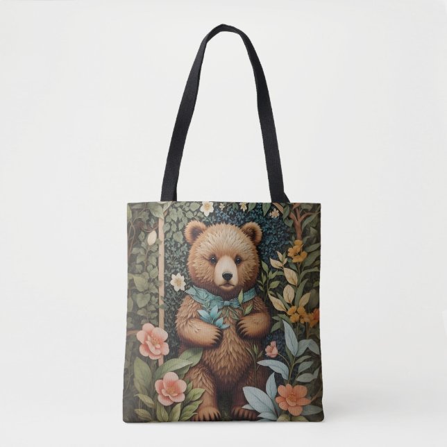 Cute Baby Brown Bear William Morris Inspired Tygkasse (Framsida)