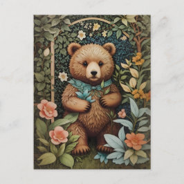 Cute Baby Brown Bear William Morris Inspired Vykort