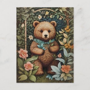 Cute Baby Brown Bear William Morris Inspired Vykort