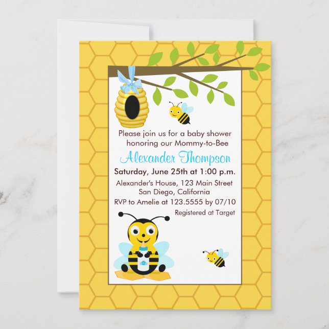 Cute Baby Bumblebee Boy Shower-inbjudningar Inbjudningar (Framsida)