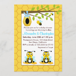 Cute Baby Bumblebee Twin Boy Shower Inbjudningar