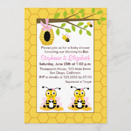 Cute Baby Bumblebee Twin Gir Baby Shower Inbjudningar