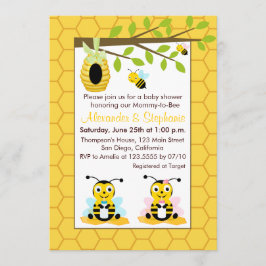 Cute Baby Bumblebee Twin Girls Boy Shower Inbjudningar