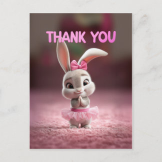 Cute Baby Bunny Girl in Pink Tutu Thank You Vykort