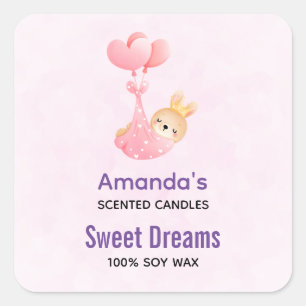 Cute Baby Bunny i en Heart Blanket Candle Biz Fyrkantigt Klistermärke