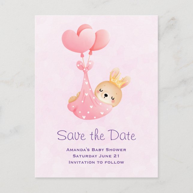 Cute Baby Bunny i en hjärtblankett Spara datum Inbjudan Vykort (Framsida)