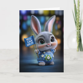 Cute Baby Bunny in Blue Overalls "You Can Do It" Kort