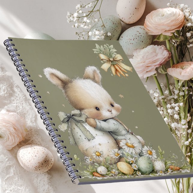 Cute baby bunny in pajamas with an Easter egg Anteckningsbok (Skapare uppladdad)
