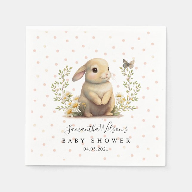 Cute Baby Bunny med Butterfly Baby Shower Napkins Pappersservett (Framsidan)