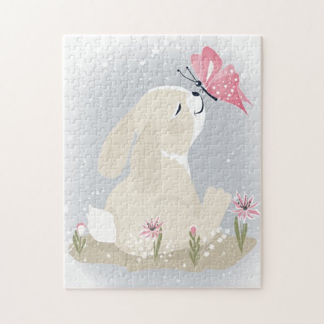 Cute baby Bunny och fjäril. Pussel (Vertikal)